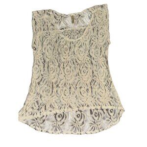 Loveappella Lace Floral Sleeveless Top S 80% Cotton 20% Nylon